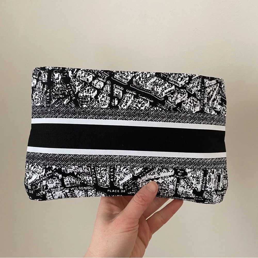 Brand New Christian Dior Black White Paris Map Print Cosmetic Bag Makeup Pouch - Picture 7 of 12